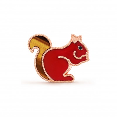 VAN CLEEF ARPELS LUCKY ANIMALS SQUIRREL CLIP - ROSE GOLD, CARNELIAN, ONYX, TIGER EYE  VCARP2AT00